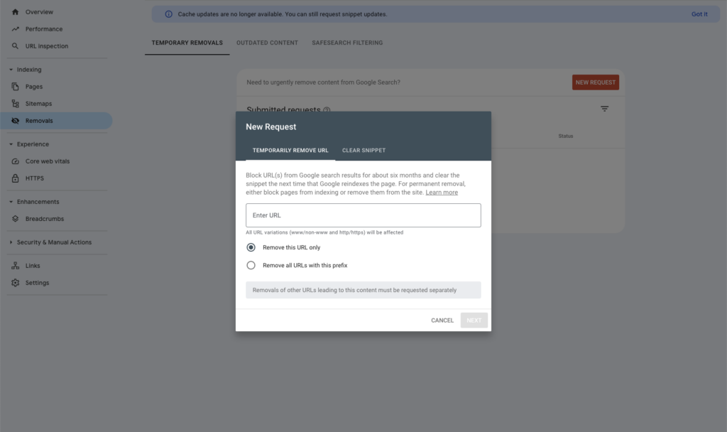 remove a website from Google Search