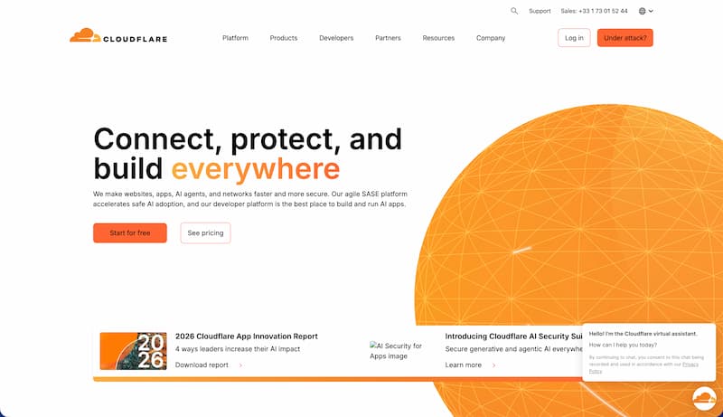 Cloudflare WordPress tutorial - cloudflare.com homepage