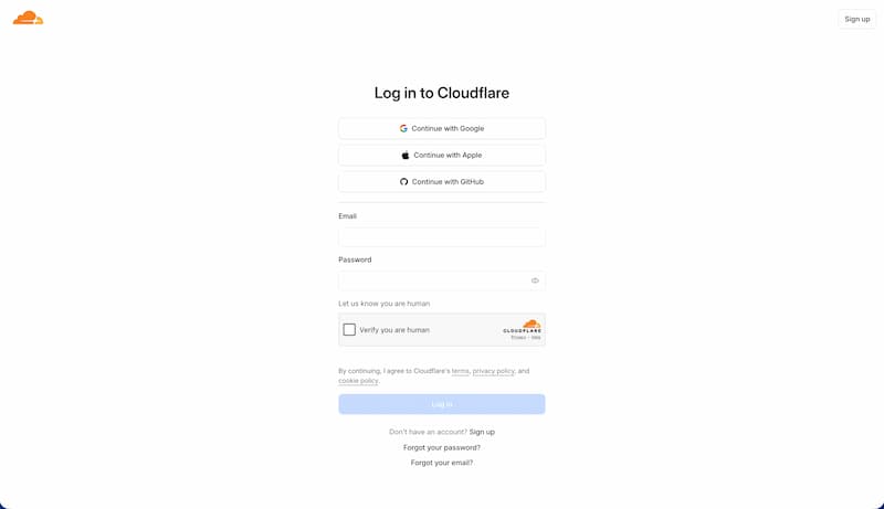 Cloudflare signup page