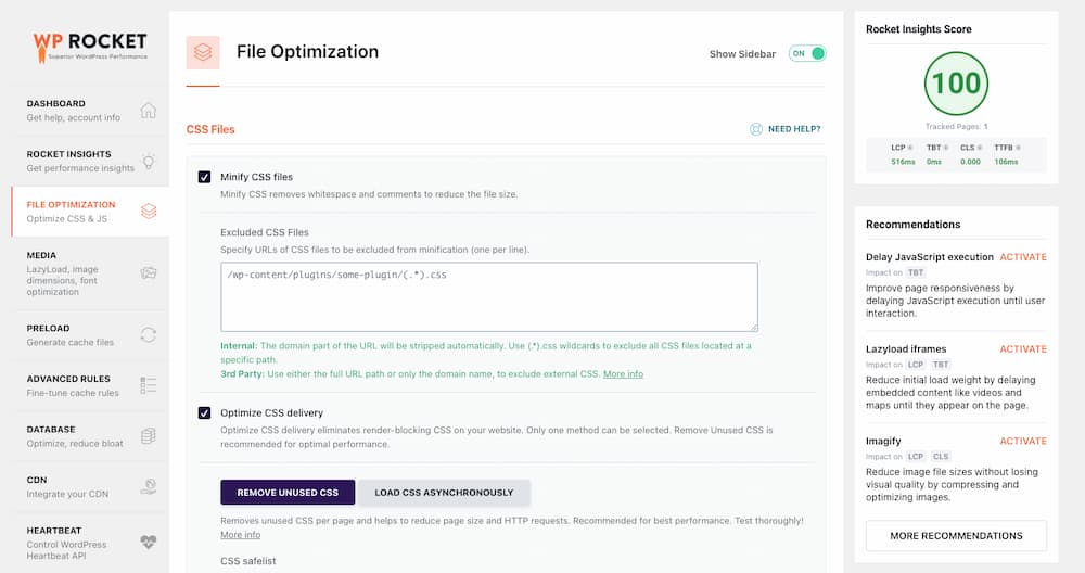 WP Rocket Setup - File Optimisation
